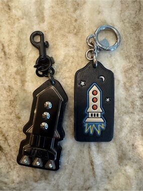 Coach Black Rocket Ship USA NASA cosmic bag charm key chain fob